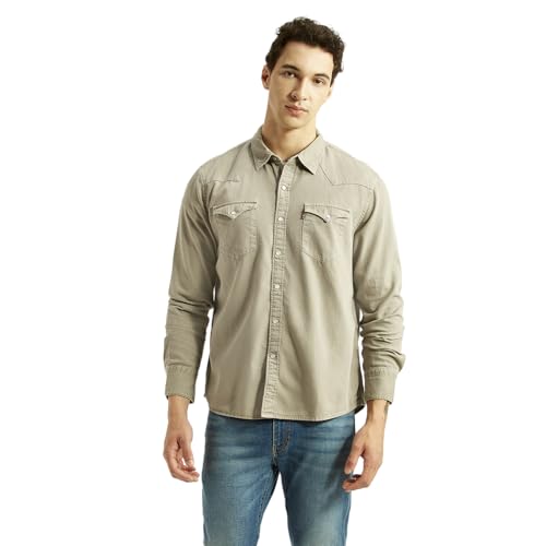 Image of Levi's Men's Solid Beige Slim Fit Shirt