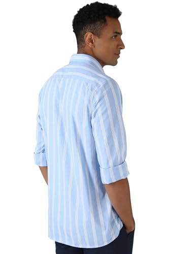 Image of Peter England Men Cotton Slim Fit Stripe Shirt