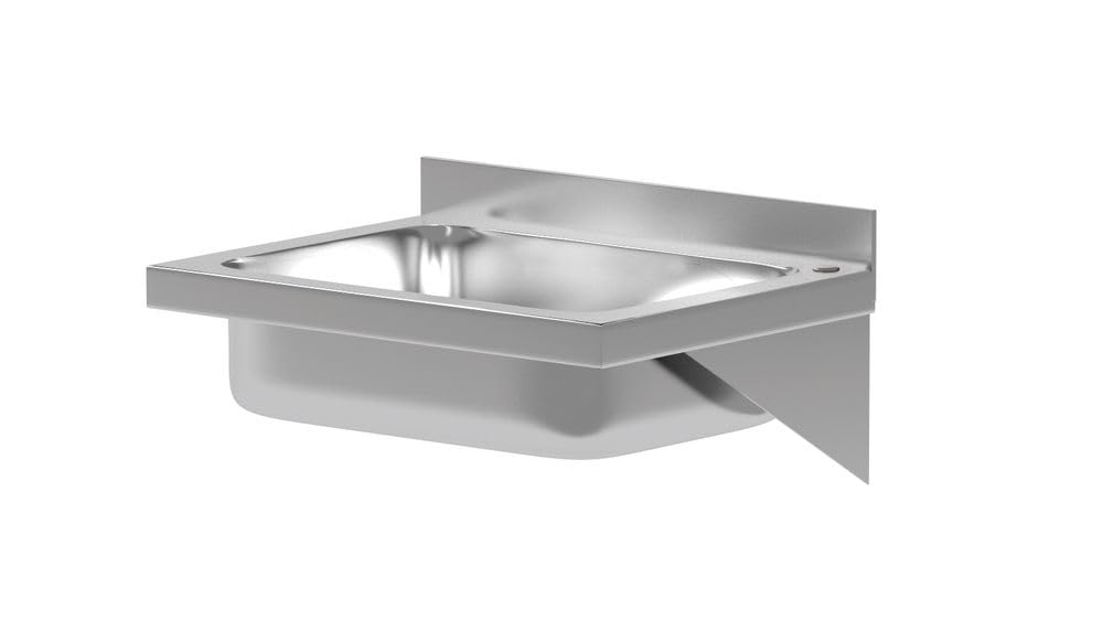 HENDI Lavabo de pared, Fregadero Frente Visto, dimensiones interiores: 350 x 250 x 100 mm, desagüe: 52 mm, apertura para grifos: diámetro 35 mm, 400 x 295 x 145 mm, acero inoxidable