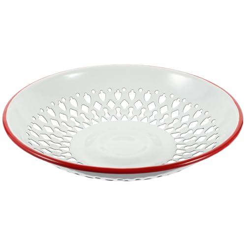 UKCOCO Enamel Drain Basket 9.72 Inch Hollow Fruit Basket Multipurpose Kitchen Draining Bowl for Vegetables Snacks Nuts