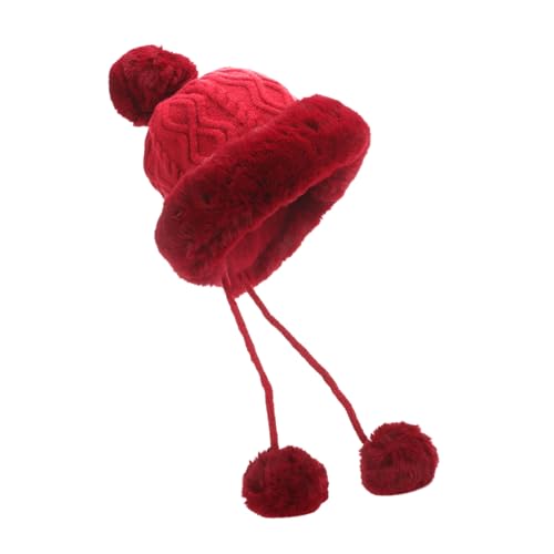 Bonnet hiver femme doux chapeau laine épais chaud tricoté avec pompon portable