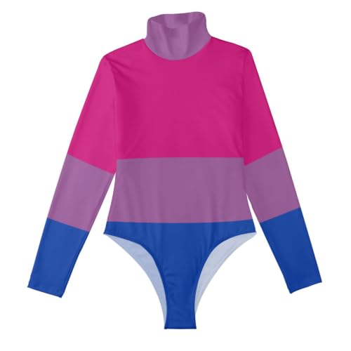 Body de manga larga suave para mujer bandera orgullo bisexual GuoChe