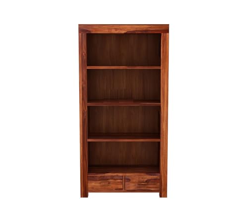 Image of Sheesham Wood Bookcase | Solid Wood Book Shelf for Home Library | Wooden Book Cabinet for Home & Office Living Room (Large, BBslf-Honey6)