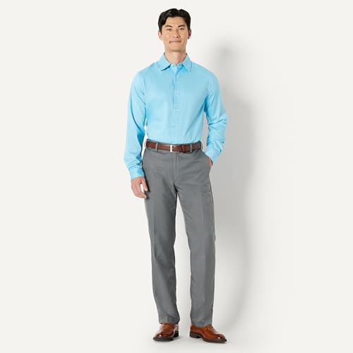 Essentials Men's Regular Fit Long Sleeve Stretch Dress Shirt (Sky Blue, Size: Large) - image 7