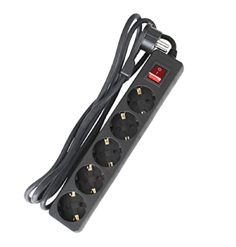 as - Schwabe 5-fach Steckdosenleiste schwarz mit Flachstecker -2 m Kabel - Schalter & Kontrollleuchte - Mehrfachsteckdose Flacher Stecker - Steckdosen 45° gedreht - erhöhter Berührungsschutz, 11394