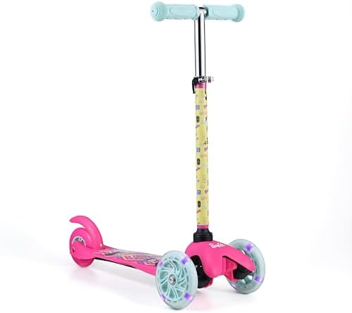 Barbie Self Balancing Kick Scooter with Light Up Wheels, Extra Wide Deck, 3 Wheel Platform, Foot Activated Brake, 75 lbs Limit, Kids & Toddlers Girls or Boys, for Ages 3 and Up
