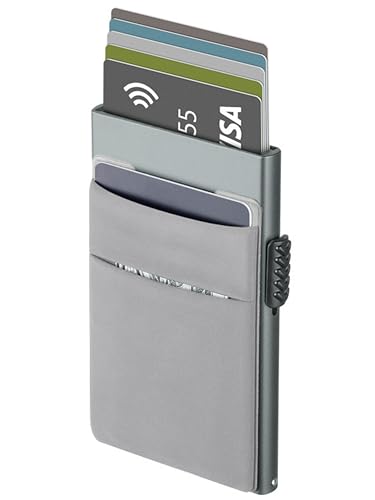 Lufanc Ridge Wallet - Slim Metal RFID Blocking Credit Card Holder for Men - Minimalist Pop Up Cards Wallet - Credit Card Wallet with Money Pocket Metal Card Case (Gray)