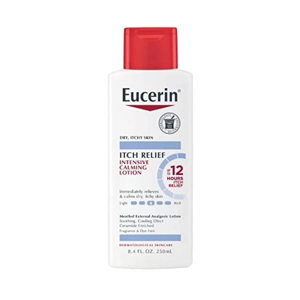 Eucerin Itch Relief Intensive Calming Body Lotion for Dry Itchy Skin, Unscented Lotion with Cooling Menthol and Ceramides, 8.4 Fl Oz Bottle