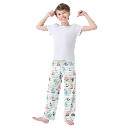 Sea Ship Anchor Boys Long Pants Soft Trousers Elastic Waist Kids Lounge Bottoms with Pockets S-XL2