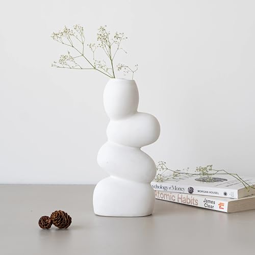 Image of Bliss Hohm Decorative Ceramic Flower Vase for Home Decor and Gifting, Flower Vases for Living Room & Office Decor, Decoration Items, Wall Tabletop showpieces (White Pebble)