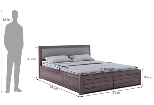 Image of Ganpati Arts Sheesham Wood Euro King Size Bed with Box Storage for Bedroom | Wooden Double Bed Cot Palang Furniture for Living Room, Home and Hotel (Walnut Finish)