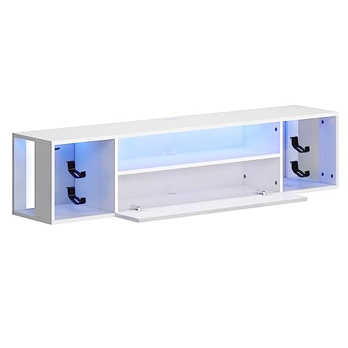 SogesPower Floating TV Stand Wall Mounted with Lights,LED TV Stand Floating Entertainment Center with Storage for Bedroom Living Room,Modern Floating Shelf for Under TV,White 55"