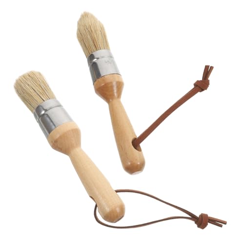 HAPINARY 2 Piezas Crayones de cerdas de jabalí Herramienta Multiusos Pincel pequeño con Mango de Madera cepillos de Lavado de Autos Pinceles para Pintar la Pared Cepillo Redondo Beige