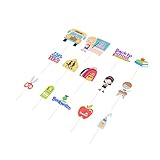 FRCOLOR 14個 プラグイン ケーキピック 学校のカップケーキトッパー 新学期ケーキトッパー デザートトッパー フルーツの装飾 スクールバスの装飾 ケーキデコレーション 学校に戻る 竹の棒