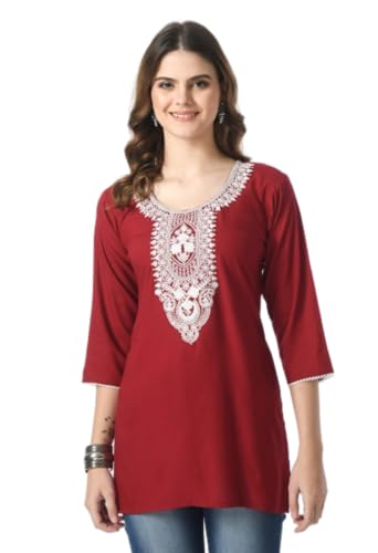 Image of LIBOZA Short Kurti for Women - Lakhnowi Chikankari Embroidered Ladies Kurta, Stylish Girls Top, Ethnic Half Kurtas, Tunic Design Woman Kurtis