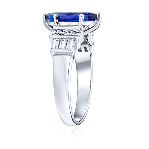 Bling Jewelry Sterling Silver 2Ct Marquise Blue Sapphire Color Cz Bar Side Stone Engagement Ring - Size 9 #TOP2