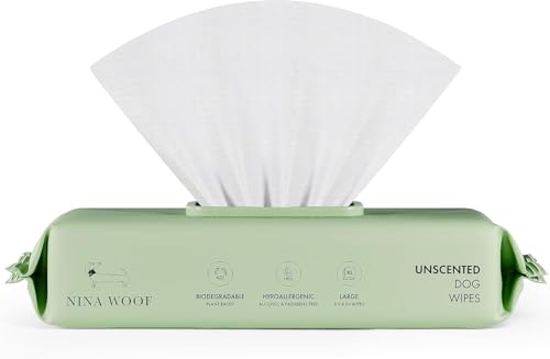 Nina Woof Toallitas Premium para Mascotas – Perros y Gatos – Sin Fragancia, Sin Alcohol, con Aloe Vera – para la Higiene de Patas, Cara, Cuerpo (70 Unidades)