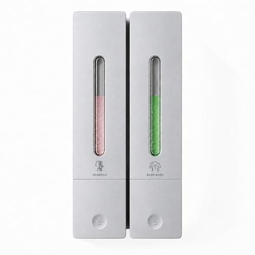 Shampoo and Conditioner Dispenser 2-Chamber Wall-Mounted Shower Soap Dispenser, No-Drill Installation, 800ML Capacity, Ideal for Bathrooms and Hotels (Silver) by Aeakey - Used condition - US$19.92