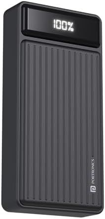 Portronics Luxcell B 20K Advanced 20000 mAh Power Bank with 22.5W Max Output, LED Battery Display, 22.5w Mach USB-A, 20w Type C PD Output, Type C Input, Wake Up Button, Black