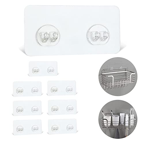 Lot de 8 crochets adhésifs de rechange pour étagère de douche, crochets autocollants solides pour salle de bain, panier de douche, porte-savon, sans perçage, accessoires de cuisine (double crochet) Cover