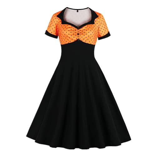 Robe rétro à encolure carrée et jupe évasée pour style vintage