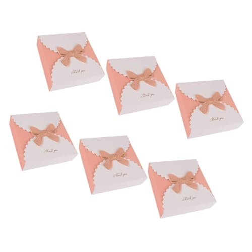 TOGEVAL Cajas de Obsequio para Dulces 6 Unidades, Caja Plegable de Cartulina Rosa Lazo Decorativo, Contenedor Creativo para Fiestas Infantiles, Comunión y Navidad