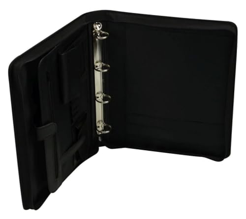 ALASSIO 30025 Tagungsmappe A4 Arezzo, Konferenzmappe mit Ringmechanik, Multifunktionstasche, Dokumententasche, Geschäftstasche aus FINEtouch-Lederimitat, Businesstasche schwarz ca. 36 × 30 × 6 cm