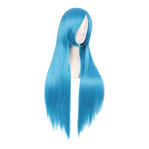 MapofBeauty Long Straight Costume Cosplay Wig Party Wig (Cyan Blue)