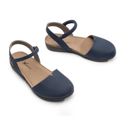 Image of Athlefit Women's Closed Toe Sandals Comfort Cork Footbed Arch Support Flat Sandals