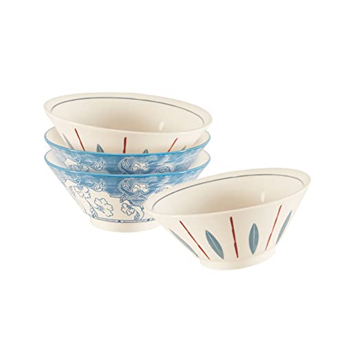 Cereal Bowls, Heightened Soup Pasta Bowls, 7.5 inch Ceramic Print Serving Bowls for Kitchen, Housewarming Gift, Large Ramen Bowl for Dessert Dinner, Microwave Safe (Color : 4Pcs)