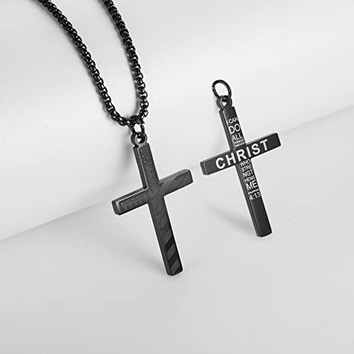 ZRAY American Flag Cross Necklace for Men Patriotic Jewelry Stainless Steel Chain 24inch Engraved Inspirational Bible Verse Philippians 4:13 Pendant Religious Gift for Dad Boys2