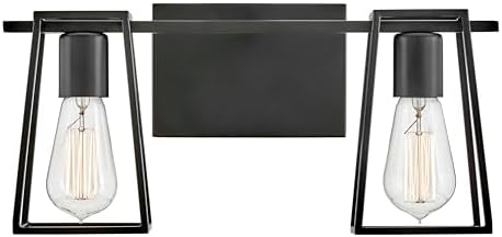 Hinkley 5162BK Filmore Two Light Bath Vanity Fixture, Modern Industrial Trapezoid Open Cage, Mount Up or Down, in Black