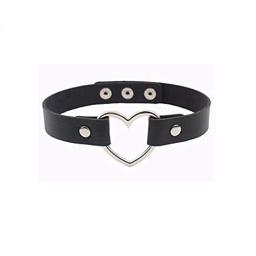Smiling sunflower Love Heart Adjustable Leather Choker Punk PU Necklace Goth Choker Soft Collar Chain for Girls Women -Black