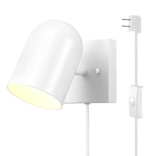 Image of Globe Electric 1-Light Matte White Plug-in or Hardwire Wall Sconce | Matte White, 6 Ft Braided Fabric Cord, Inline Rocker Switch, Bedside Wall Light, Renter-Friendly