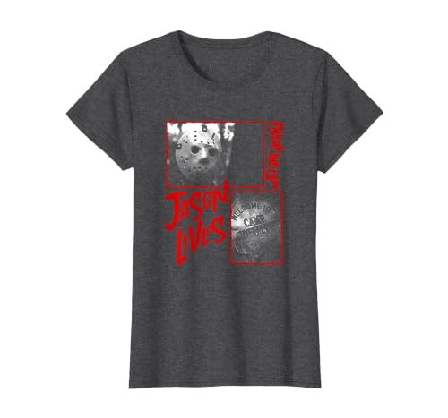 Friday the 13th Jason Lives Camp Collage T-Shirt, Women, Dark Heather Grey, 3X-Large