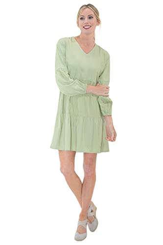 Image of Miss Lavish London Women's V Neck Tiered Summer Dress Casual Short Sleeve Swing T Shirt Mini Dresses