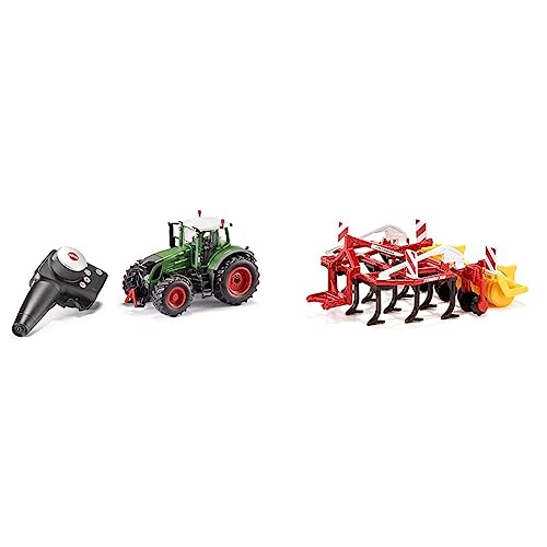 Siku 6880, Ferngesteuerter Fendt 939 Traktor & 2067, Pöttinger Grubber Synkro Bodenbearbeitungsgerät, 1:32, Metall/Plastik, Rot, Drehbare Packerwalze