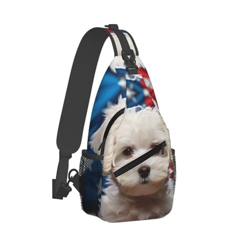 Bolso bandolera unisex con estampado de perro blanco miniatura 2