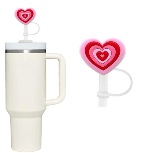 Pink Heart Straw Cover for Stanley 40&30 Oz Cup, 10mm Silicone Straw Covers Cap for Stanley Cup Accessories, Cute Topper for Tumblers, Cap Stopper for Reusable Tip Lids