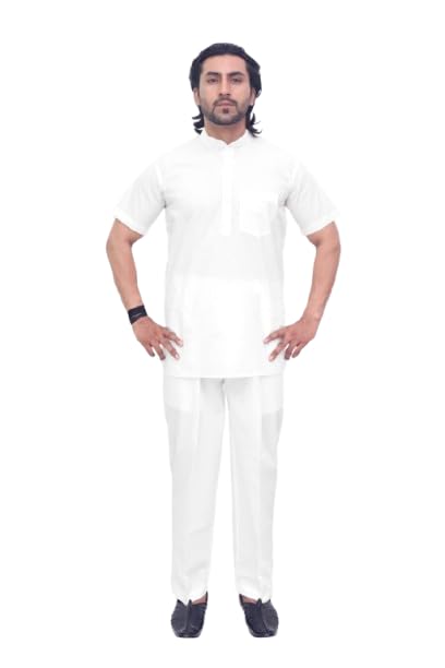 patwa & co. Men’s White Cotton Short Kurta | Half Sleeve T-Shirt Style Kurta with Collar | Only Kurta-picture-15