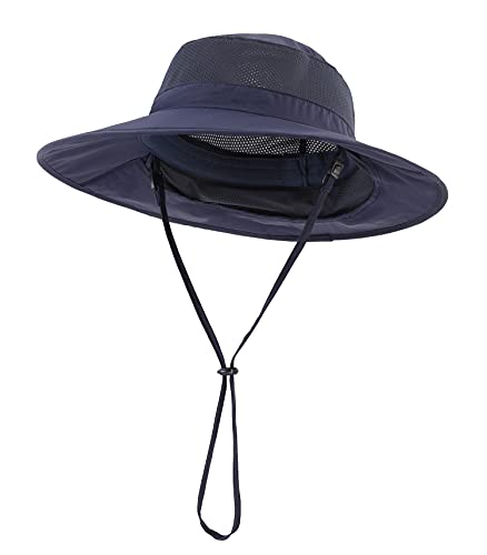 Home Prefer Kids Sun Hat Upf 50+ Wide Brim Boys Sun Protection Hat Summer Bucket Fishing Hat With Neck Flap Navy Blue #TOP1