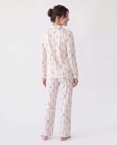 Image of Laura Ashley Women's Plush Knit Pajamas 2 Piece Ultra Soft Brushed Long Sleeve Button Down Top and Pants Sleepwear Set