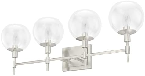 Hunter - Xidane 4-Light Brushed Nickel, Medium Size Vanity Light, Dimmable, Mid Century Modern Style, for Bedrooms, Kitchens, Foyers, Bathrooms - 19766