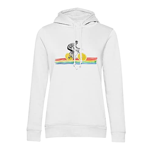 Art surréalisme et passion du vélo réunis sur un sweat arc-en-ciel