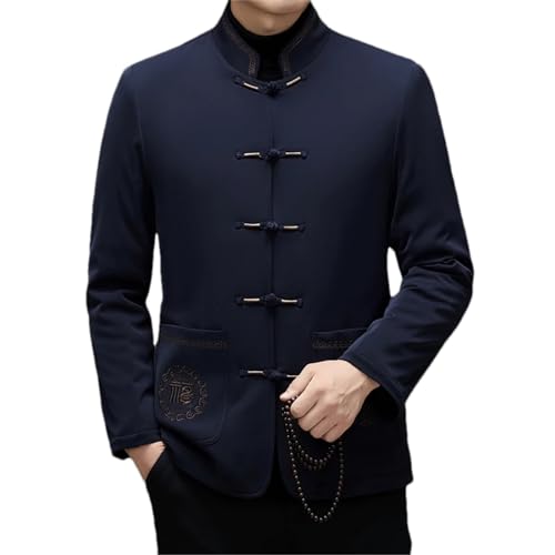 Generic Tang Suit Jacket For Men Add Pile Thickening Men Traditional Chinese Zhongshan Dial Buckle Cotton-Padded Coat