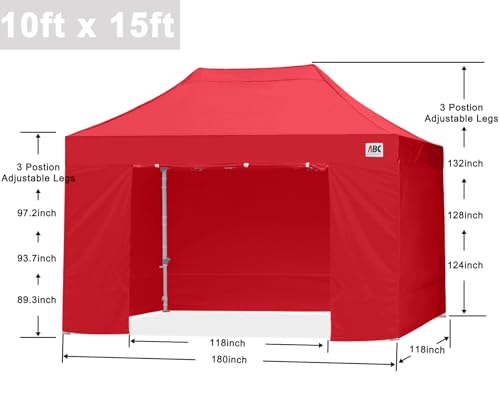 Image of ABCCANOPY Commercial Pop Up Canopy Tent with Sidewalls 10X15,Red