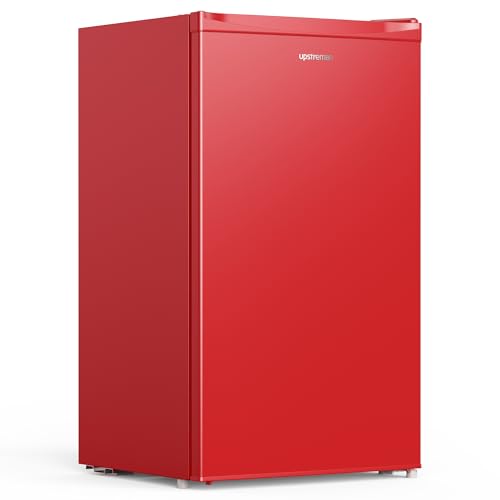 Upstreman 3.2 Cu.Ft Mini Fridge with Freezer, Single Door, Dorm Fridge, Adjustable Thermostat, Refrigerator for Dorm, Office, Bedroom, Red-BR321