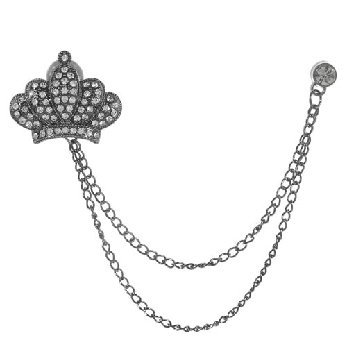 Image of coadipress Crown With Hanging Chain Brooch for Women Men Elegant Gentlemen Gold Silver Crystal Crown Lapel Pin Vintage Rhinestone Wedding Brooch Suit Shirt Pin Accessories