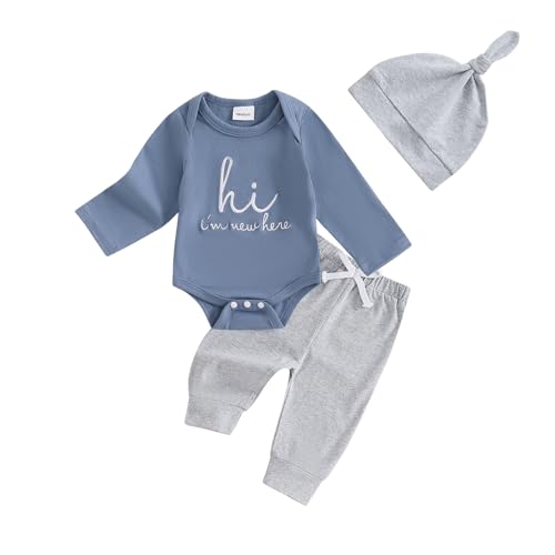 Newborn Baby Boy Clothes Hi I'm New Here Coming Home Outfit Letter Print Romper Pant Fall Winter Baby Boy's Clothing