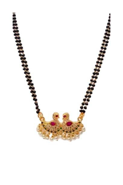 NANDANA COLLECTIONS Double Duck White Pearl Black Beads Mangalsutra For Women (B0CZ7F395J) Amazon Price History, Amazon Price Tracker